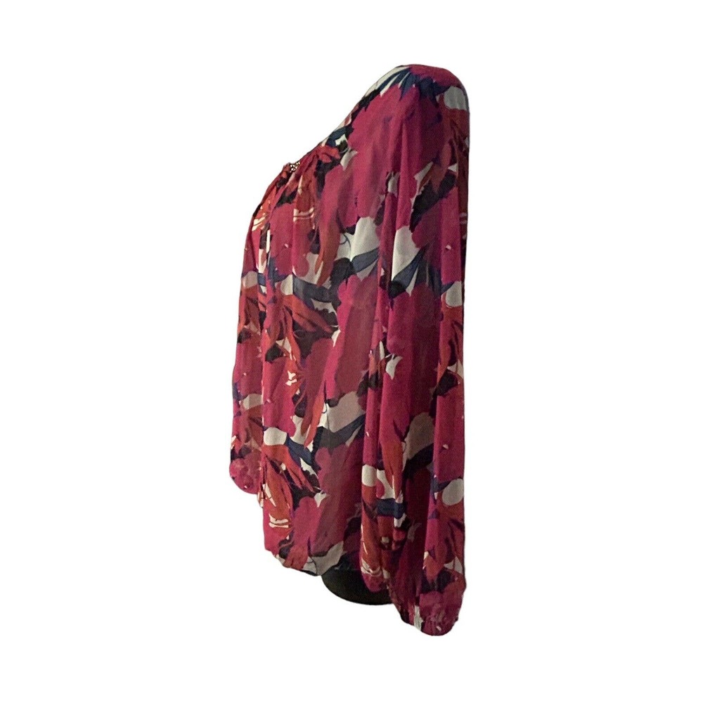 Monroe & Main Chiffon Overlay Pink Floral Blouson Career Dinner Party Guest Top - Picture 9 of 16